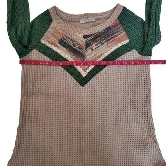 Ces Femme Women's Knit Green/Tan Color Block Long Sleeve Pullover Sweater Small - Picture 7 of 11